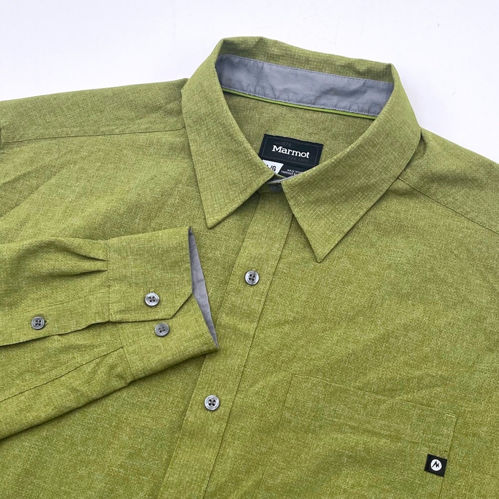 Marmot Mens Olive Green Performance Long Sleeve Button Up Hiking Shirt Large